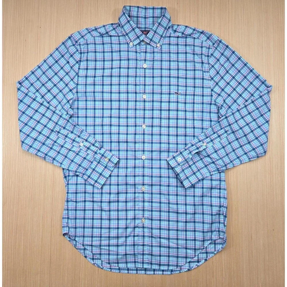 Vineyard Vines Men's S Performance Classic Fit Tucker Shirt Blue Plaid 1W3153